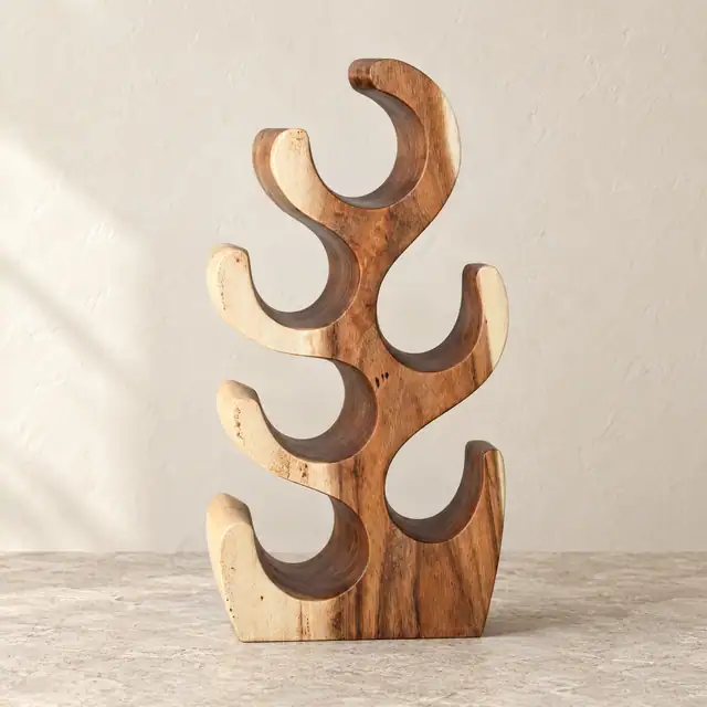 Solid Suar Wood Wine Holder — Small — Near Frontal Broad Face Elevation