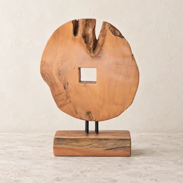 Oval Teak Decorative Sculpture — Design 02 — Front