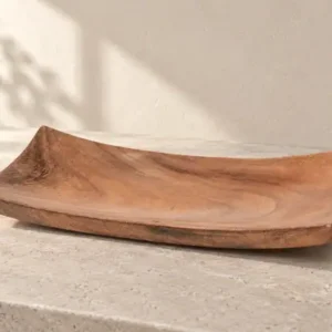 Handcrafted Teak Decorative Bowl — Low Long Edge Elevation