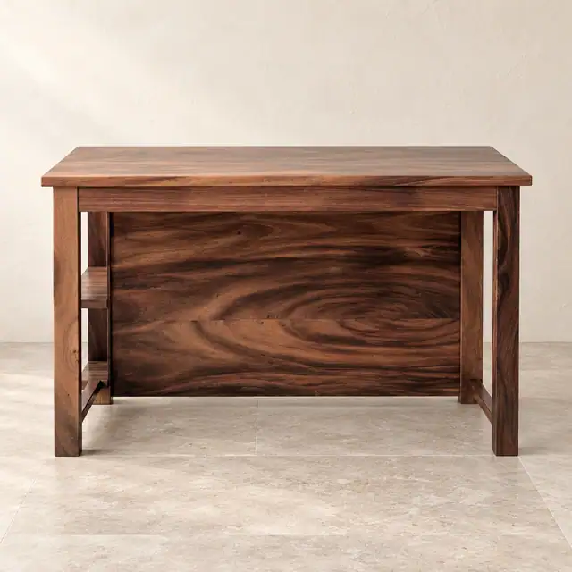 Handcrafted Suar Wood Kitchen Island Table — Design 01 — Front Elevation