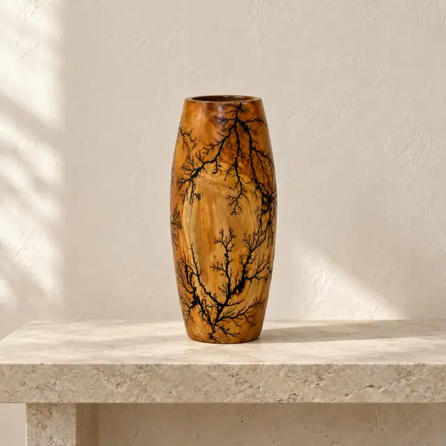 Hand-Carved Teak Decorative Vase — Front