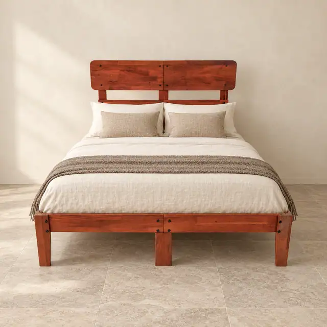Solid Mahogany Bedroom Bed Frame — Front Styled