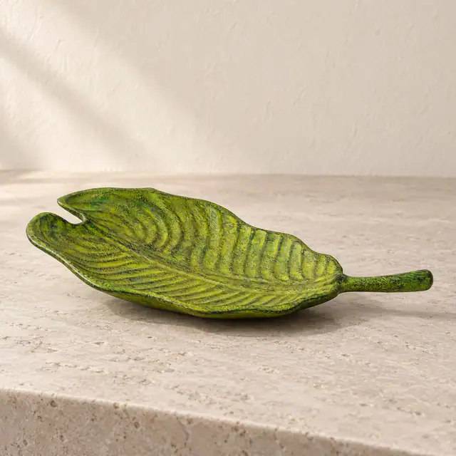 Hand-Carved Wood Leaf Decoration — Low Edge View