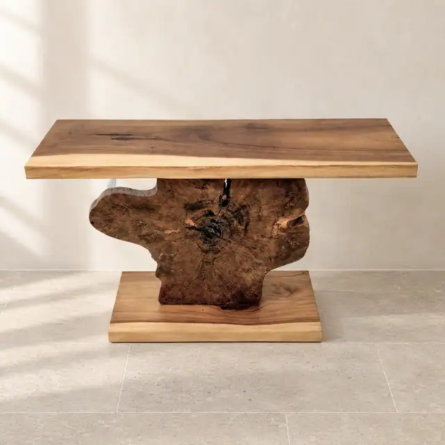 Suar Wood Console with Tamarind Wood Centre — Straight On Front