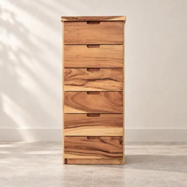 Solid Suar Wood Tall Bedroom Dresser — Front