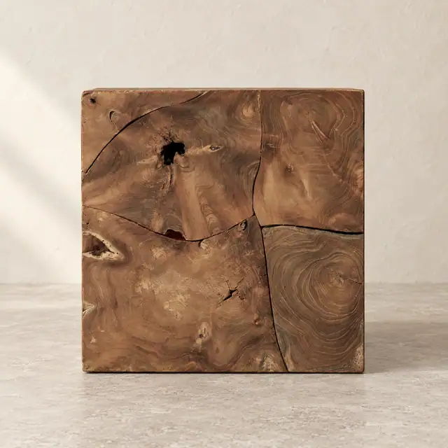 Teak Cube Side Table — Straight Front Elevation