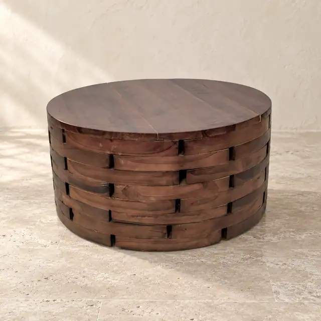 Brick-Pattern Teak Coffee Table — Design 01 — Front