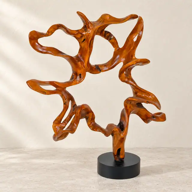 Natural Teak Decorative Sculpture — Front