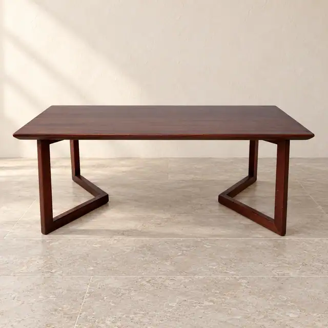 Solid Mahogany Coffee Table with Wood Legs — Front View